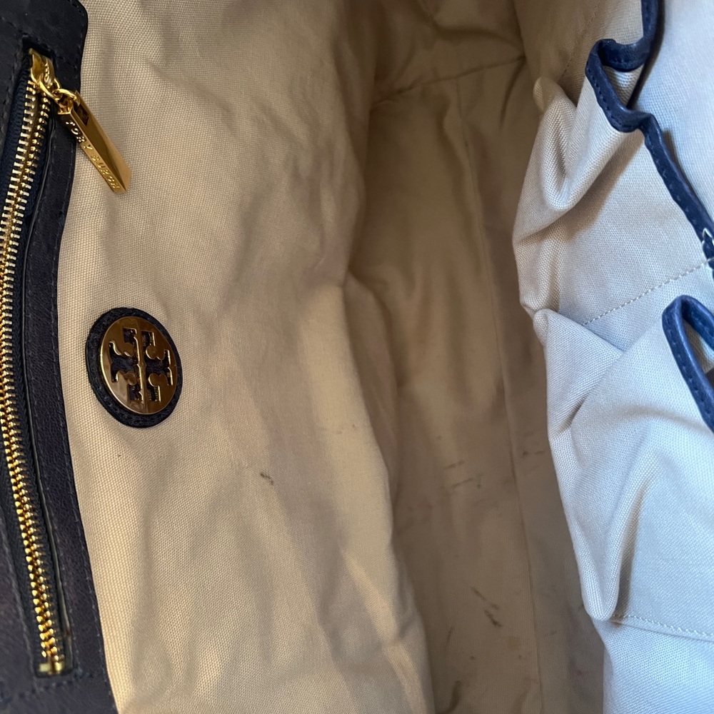 Tory Burch Blue and Yellow Canvas Tote - Picture 9 of 9